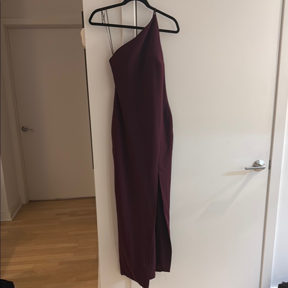 Solace London Aubergine One Shoulder Gown